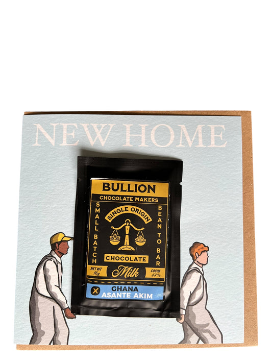 New Home - Greetings Card - Includes Bullion Chocolate - LukeHorton Art