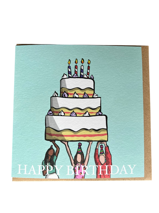 Happy Birthday Cake - Greetings Card - Includes Bullion Chocolate - LukeHorton Art