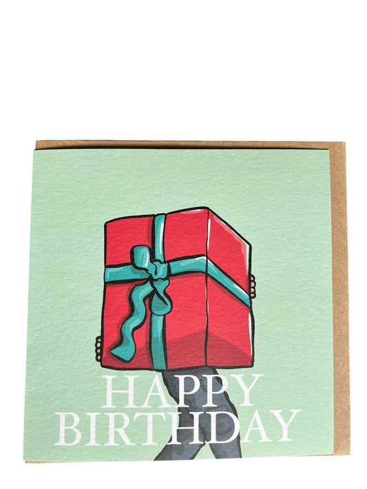 Happy Birthday Present - Greetings Card - Includes Bullion Chocolate - LukeHorton Art