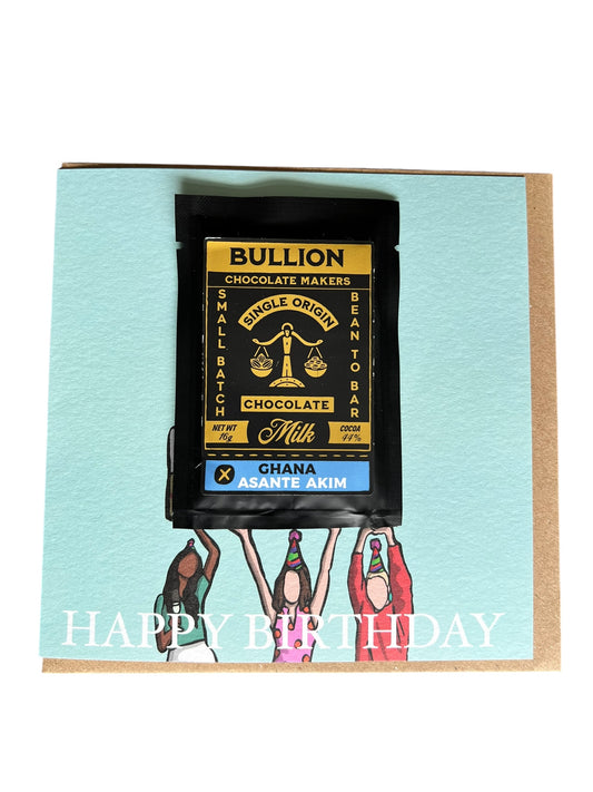 Happy Birthday Cake - Greetings Card - Includes Bullion Chocolate - LukeHorton Art