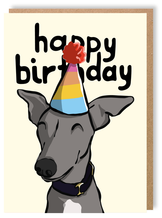 Happy Birthday Whippet - Greetings Card - LukeHorton Art